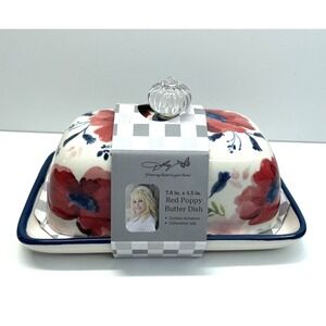 Dolly Parton Butter Dish Red Poppy Floral‎ Stoneware Spring